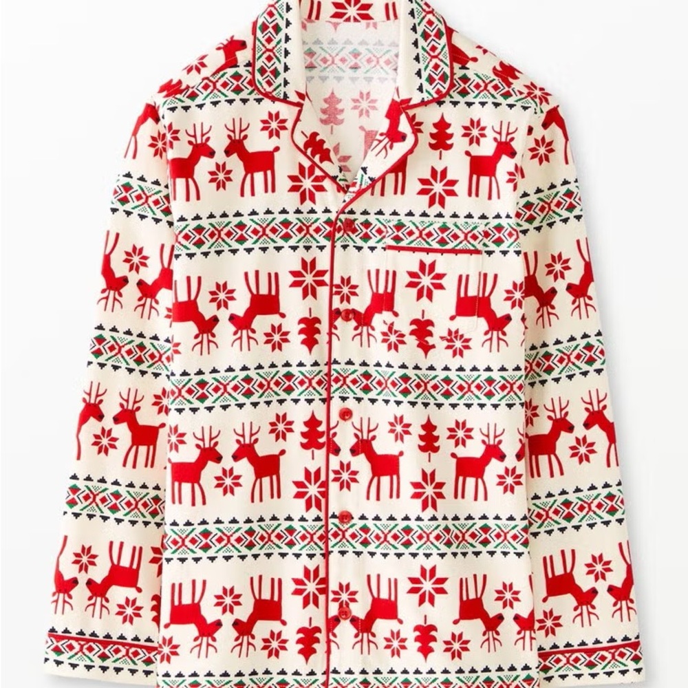 Adult (Unisex) Hanna Andersson Red and White Reindeer Pajama Top - size XL